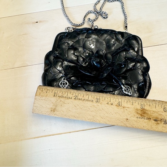 Brighton Black Flower Crossbody Purse Bag Silver Tone Chain - Picture 12 of 13